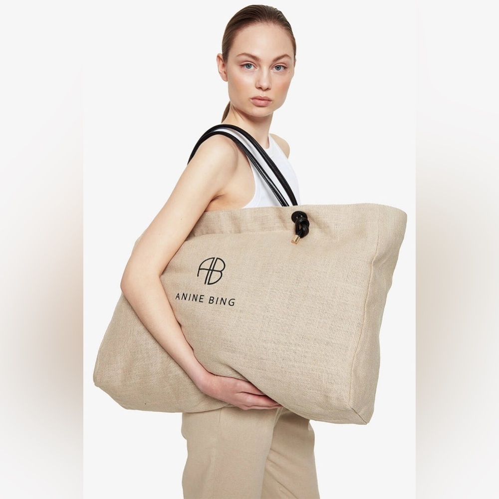 Anine Bing Saffron Large Linen Tote Travel Handbag Purse